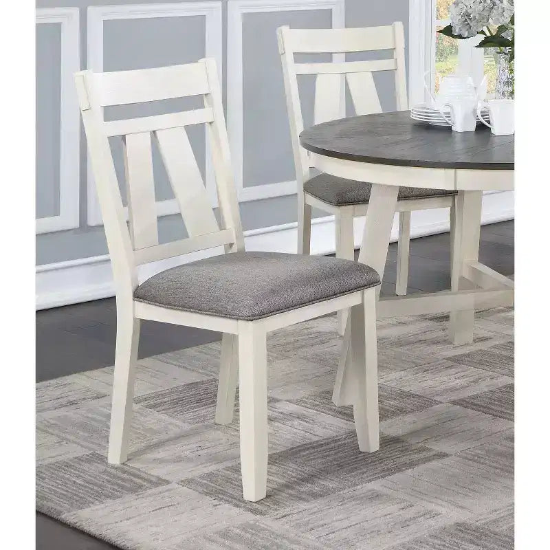 Fabric Dining Chairs with Slatted Backrest in Grey and White