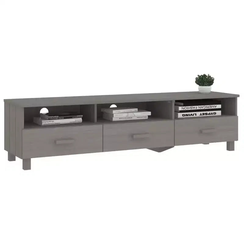 Light Gray Pine TV Stand/Console Sideboard - 62.2 x 15.7 x 15.7 in | Solid Wood, MDF | 3 Drawers, 3 Compartments