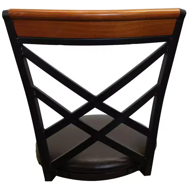 Swivel Metal Kitchen Counter Barstool with Double X Back Upholstered Faux Leather Seat, Espresso and Black,