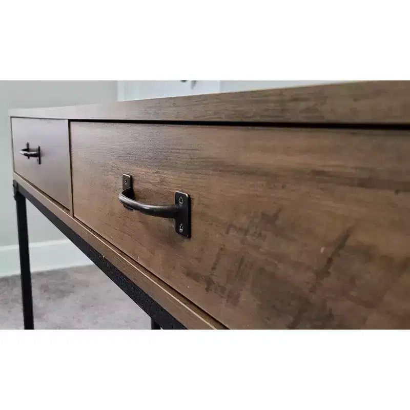 Rustic Console Table with 2 Drawers and Storage Shelf for Living Room, Home, Black Base