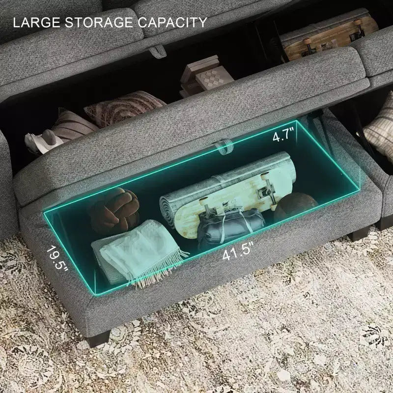 L-Shaped Fabric Sectional Couch - Modular Design with Hidden Storage & Removable Cup Holder