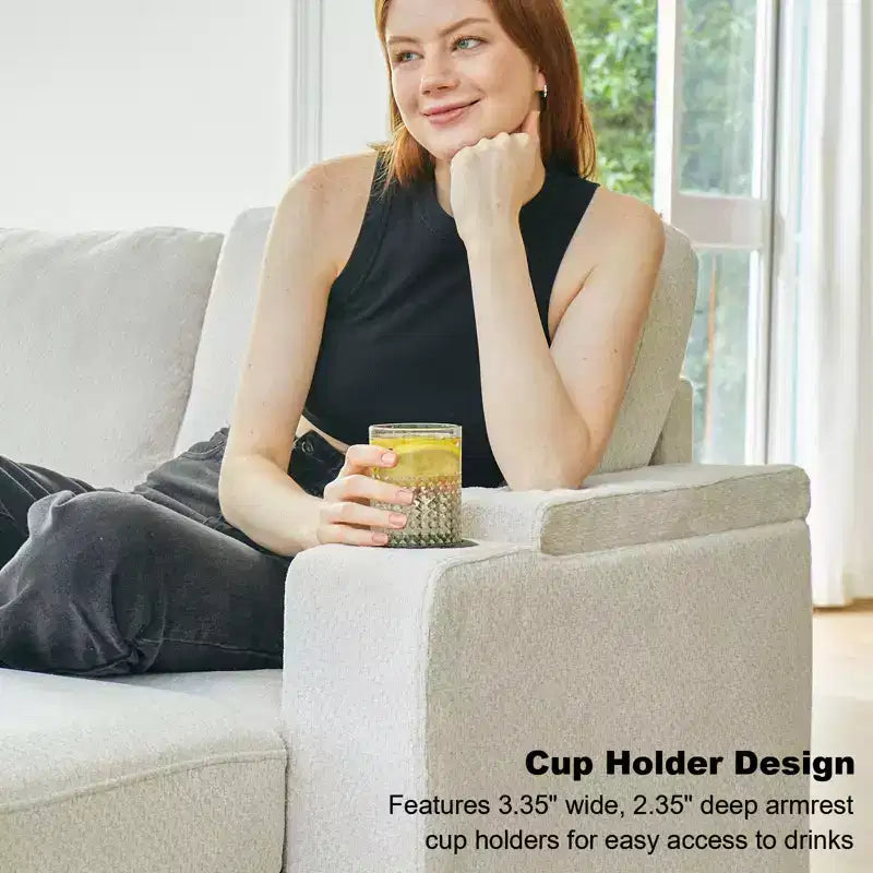 L-Shaped Fabric Sectional Couch - Modular Design with Hidden Storage & Removable Cup Holder