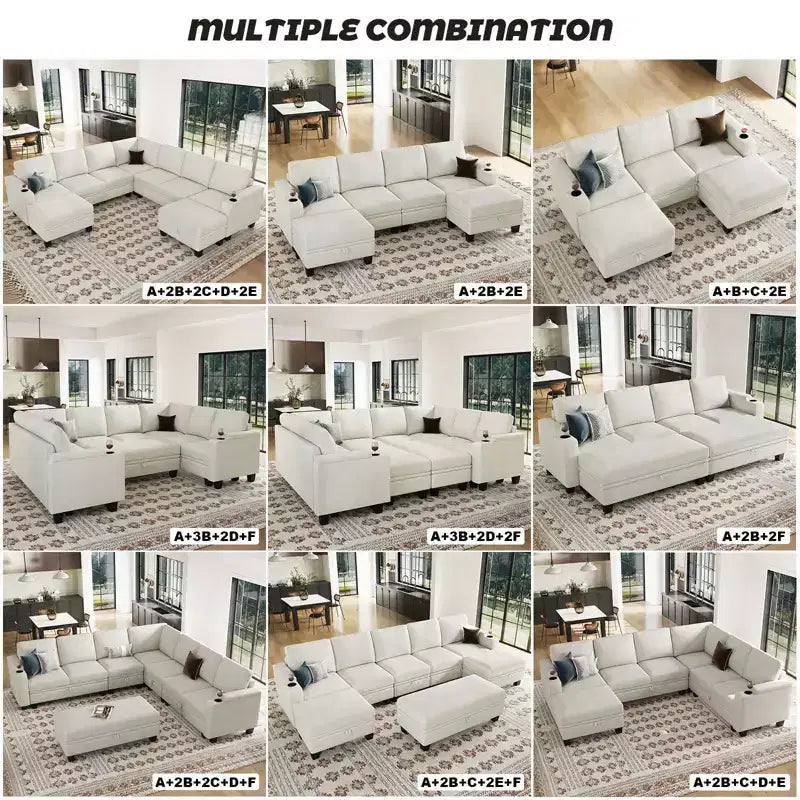 L-Shaped Fabric Sectional Couch - Modular Design with Hidden Storage & Removable Cup Holder