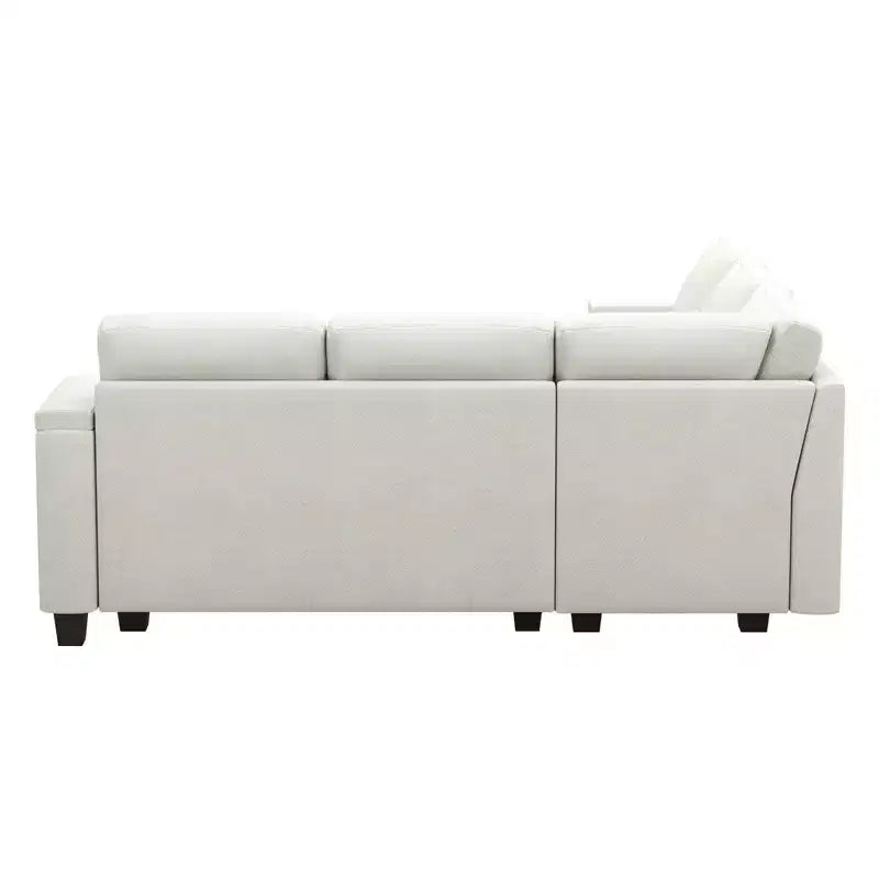 L-Shaped Fabric Sectional Couch - Modular Design with Hidden Storage & Removable Cup Holder