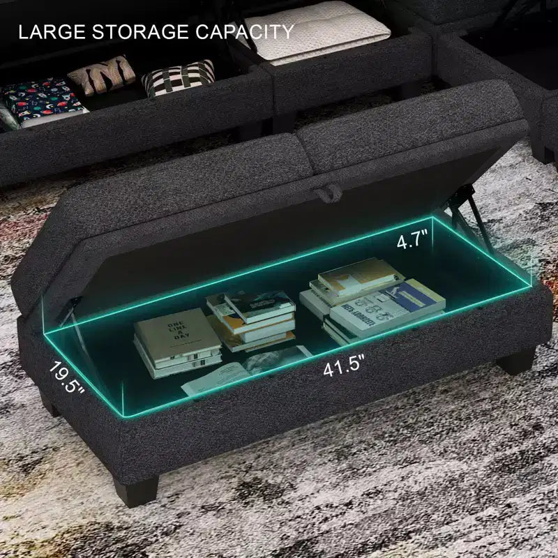 L-Shaped Fabric Sectional Couch - Modular Design with Hidden Storage & Removable Cup Holder