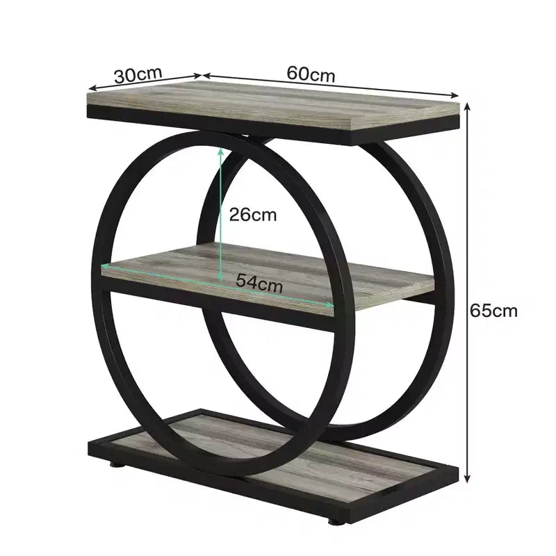 Industrial 3 Tier Sofa Side Table Slim Design Multifunctional Home Use