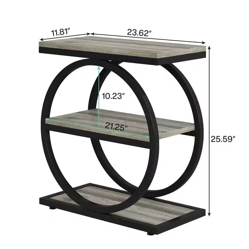Industrial 3 Tier Sofa Side Table Slim Design Multifunctional Home Use