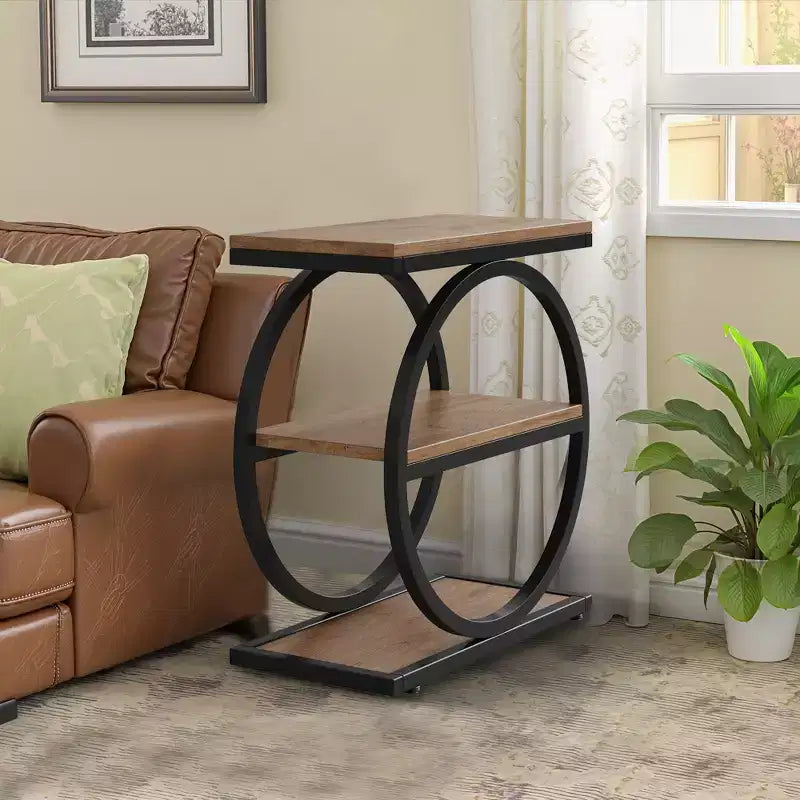 Industrial 3 Tier Sofa Side Table Slim Design Multifunctional Home Use