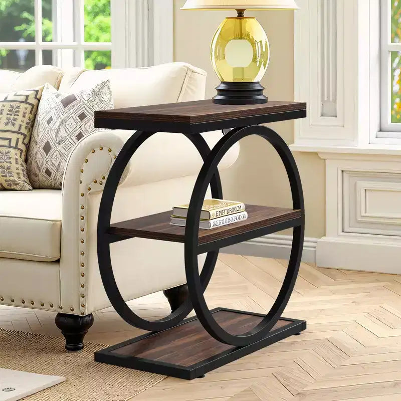 Industrial 3 Tier Sofa Side Table Slim Design Multifunctional Home Use