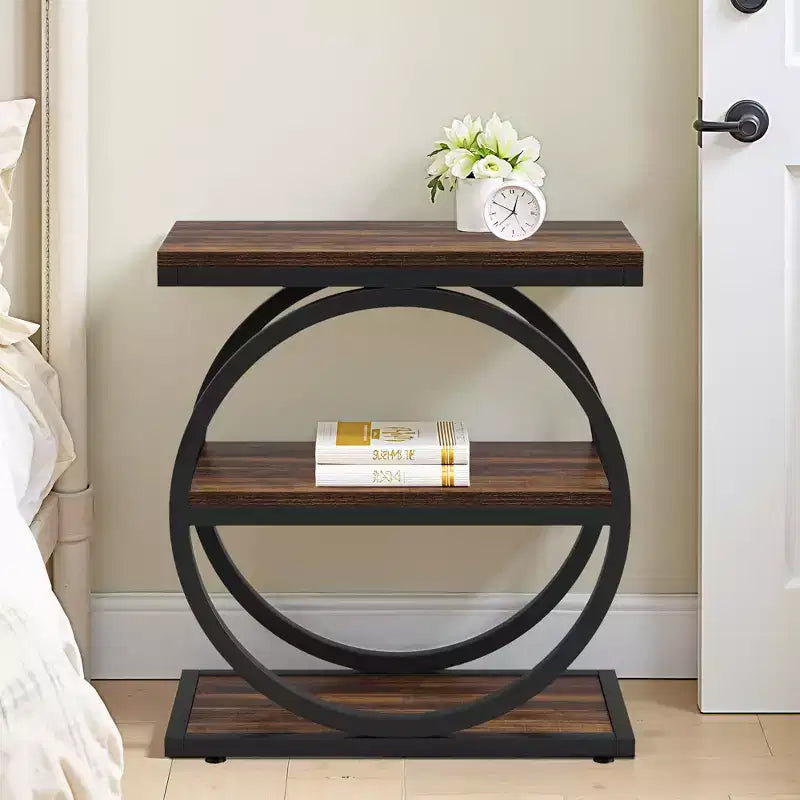 Industrial 3 Tier Sofa Side Table Slim Design Multifunctional Home Use