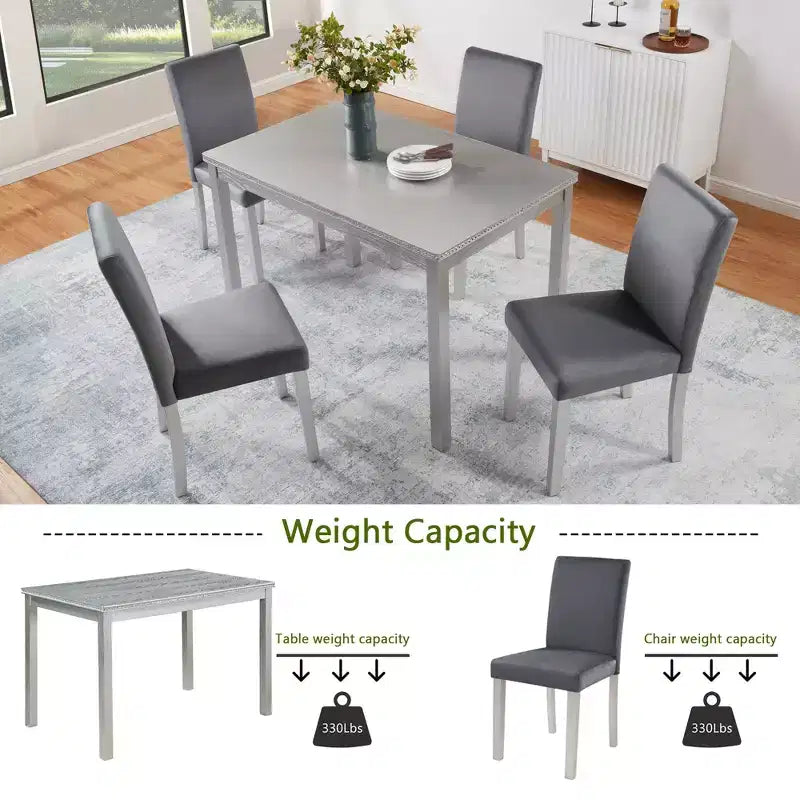 Ensemble de salle à manger 5 pièces avec table rectangulaire et 4 chaises rembourrées, table de salle à manger en bois avec décoration en cristal et ensemble de chaises