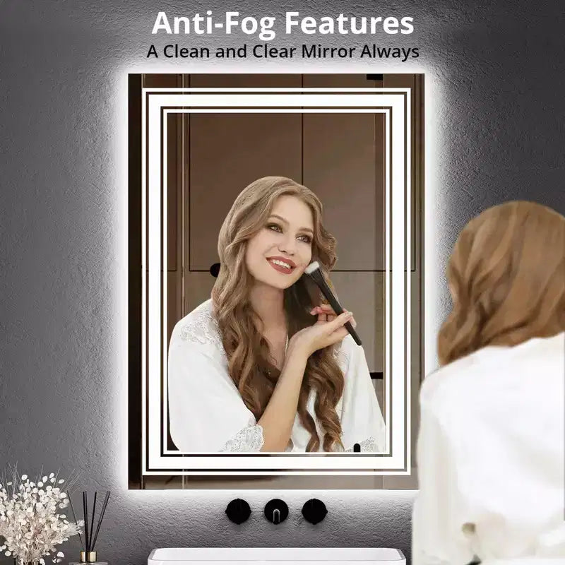 55x30 LED Bathroom Mirror with Lights,Anti-Fog,Dimmable,Backlit + Front Lit,Memory,Double LED Vanity,3 Colors,Stepless Dimming