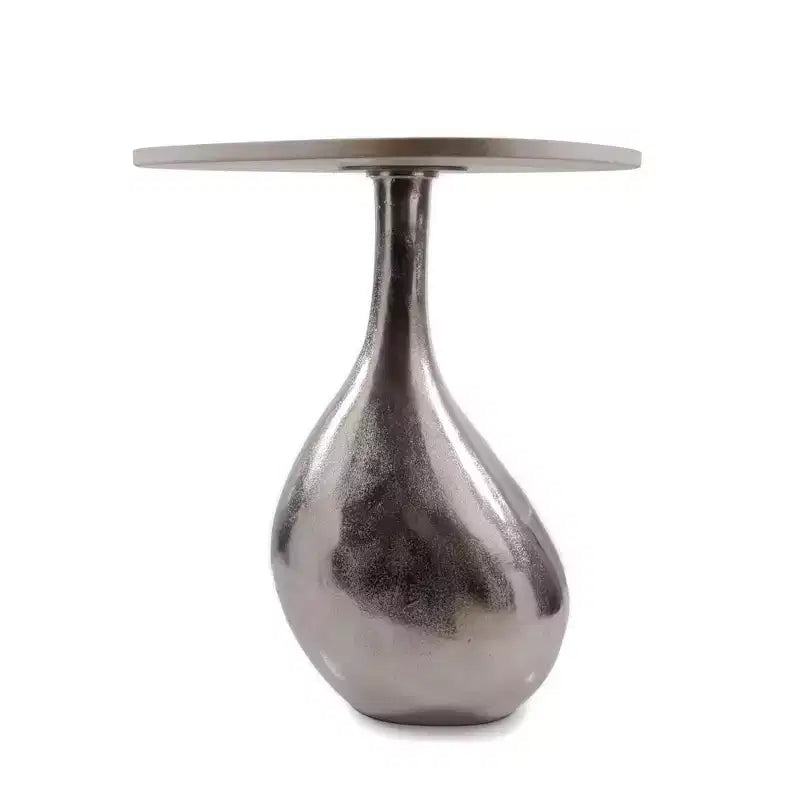 22 Silver And Beige Cast Aluminum And Marble Pedestal End Table