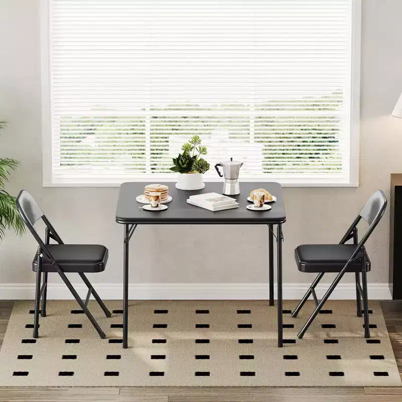 Folding Table, 33.6 Inch Folding Card Table, Portable Square Folding Table with PU Soft Cushion, Beige Metal Foldable Table Suitable