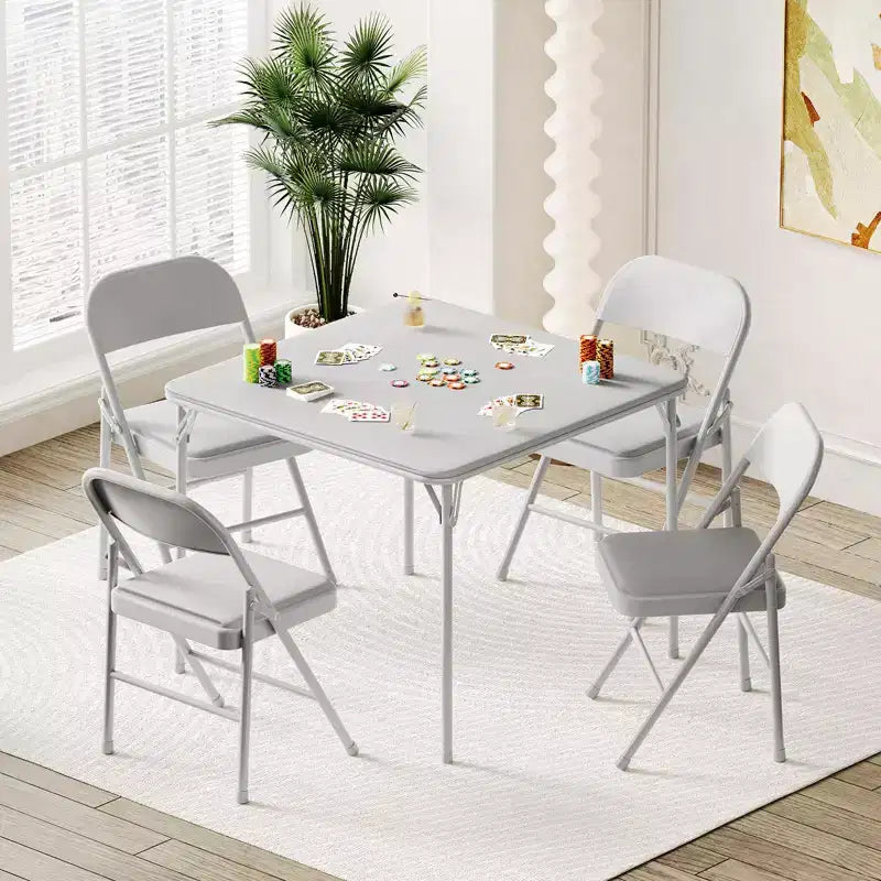 Folding Table, 33.6 Inch Folding Card Table, Portable Square Folding Table with PU Soft Cushion, Beige Metal Foldable Table Suitable