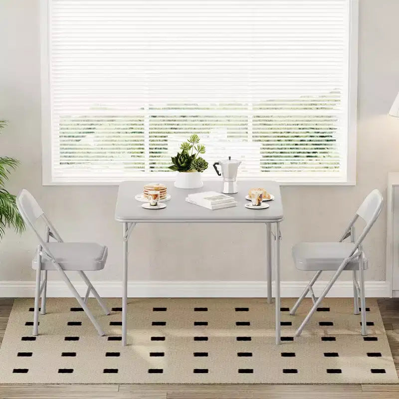 Folding Table, 33.6 Inch Folding Card Table, Portable Square Folding Table with PU Soft Cushion, Beige Metal Foldable Table Suitable