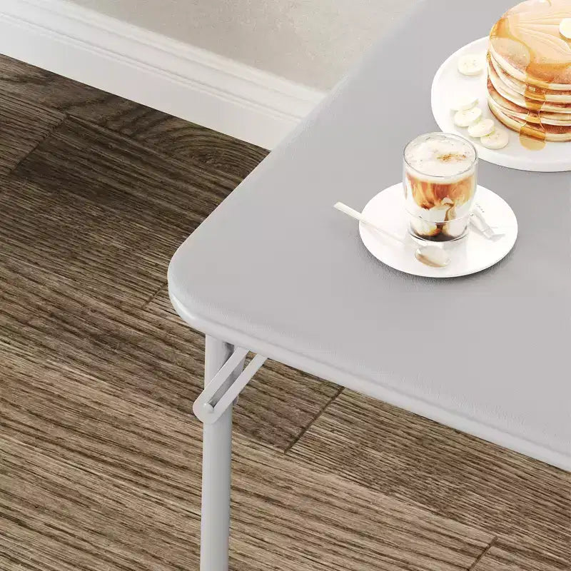 Folding Table, 33.6 Inch Folding Card Table, Portable Square Folding Table with PU Soft Cushion, Beige Metal Foldable Table Suitable