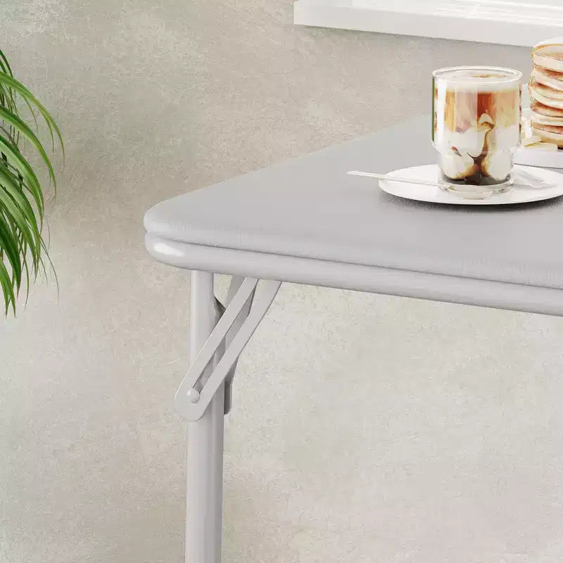 Folding Table, 33.6 Inch Folding Card Table, Portable Square Folding Table with PU Soft Cushion, Beige Metal Foldable Table Suitable