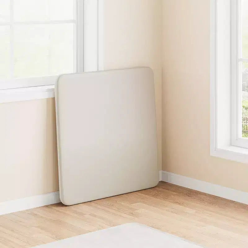Folding Table, 33.6 Inch Folding Card Table, Portable Square Folding Table with PU Soft Cushion, Beige Metal Foldable Table Suitable