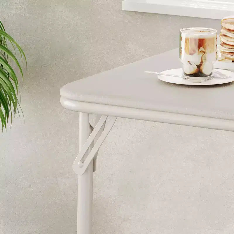 Folding Table, 33.6 Inch Folding Card Table, Portable Square Folding Table with PU Soft Cushion, Beige Metal Foldable Table Suitable
