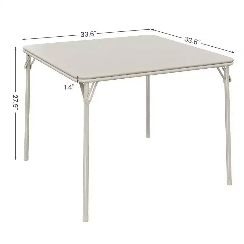 Folding Table, 33.6 Inch Folding Card Table, Portable Square Folding Table with PU Soft Cushion, Beige Metal Foldable Table Suitable