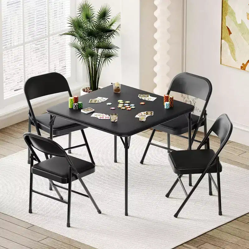 Folding Table, 33.6 Inch Folding Card Table, Portable Square Folding Table with PU Soft Cushion, Beige Metal Foldable Table Suitable