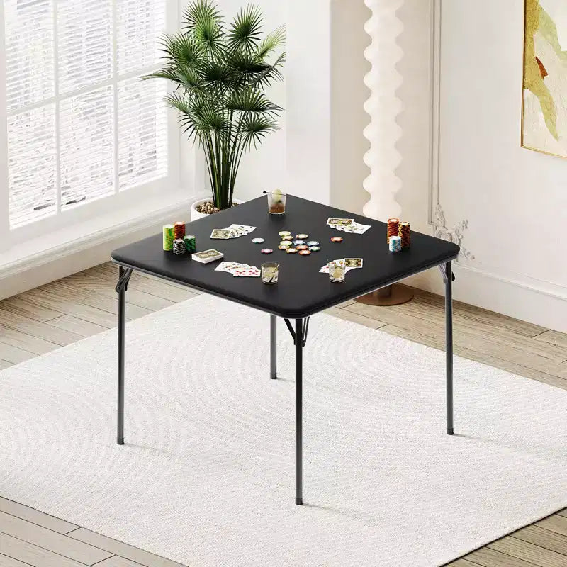 Folding Table, 33.6 Inch Folding Card Table, Portable Square Folding Table with PU Soft Cushion, Beige Metal Foldable Table Suitable