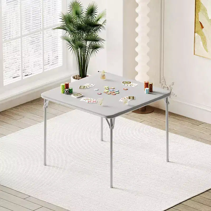 Folding Table, 33.6 Inch Folding Card Table, Portable Square Folding Table with PU Soft Cushion, Beige Metal Foldable Table Suitable