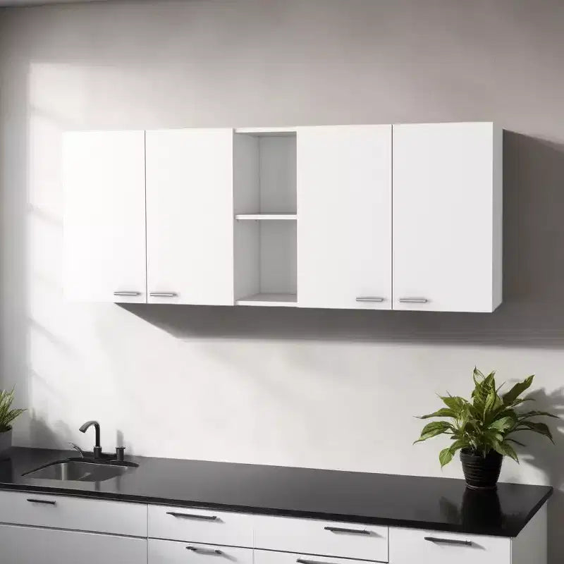 59 White Wood Wall Mounted Accent Cabinet With Four Doors
