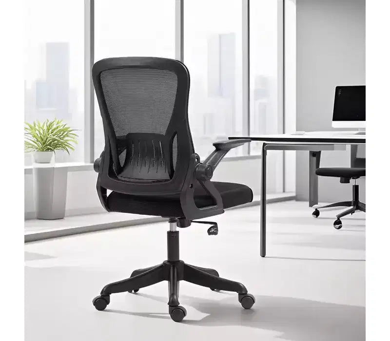 Ergonomic Office Chair with Flip-Up Armrests & Lumbar Support Adjustable Swivel Desk Chair with Padded Seat, Mesh Back (Black)
