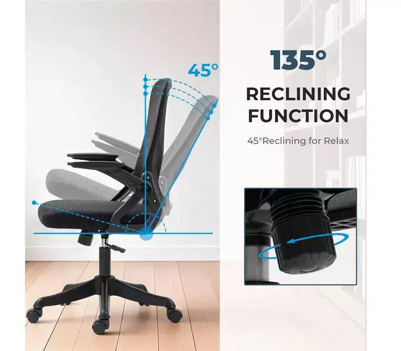 Ergonomic Office Chair with Flip-Up Armrests & Lumbar Support Adjustable Swivel Desk Chair with Padded Seat, Mesh Back (Black)