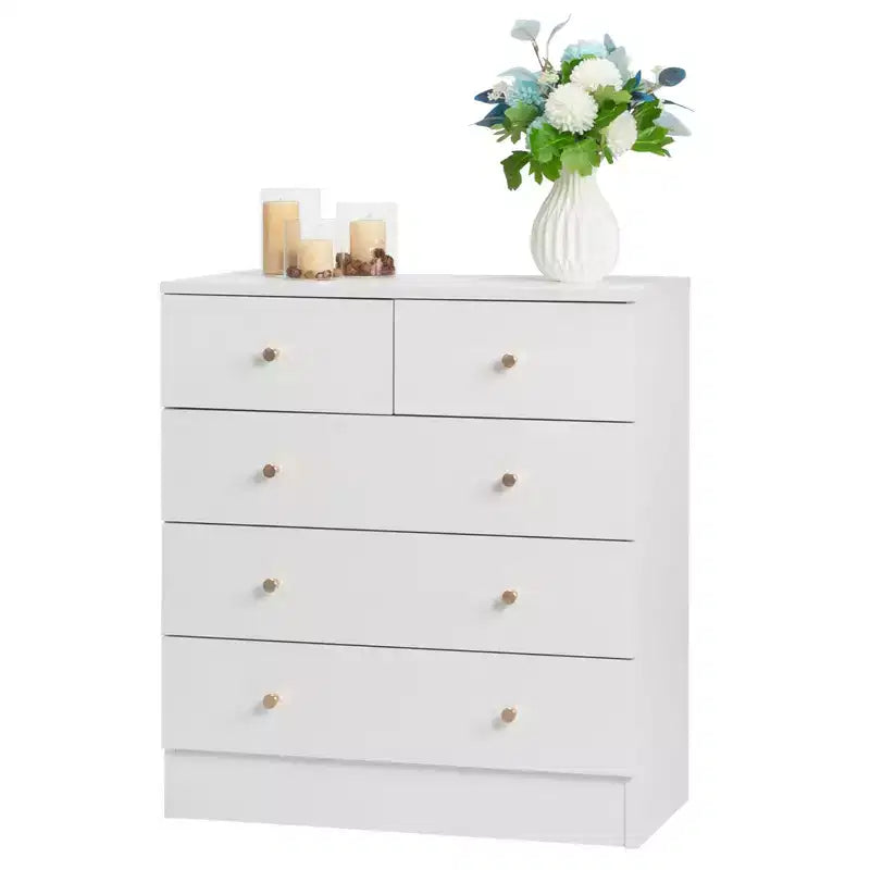 5-Drawer White Particle Board 25.98in. W Chest of Drawer