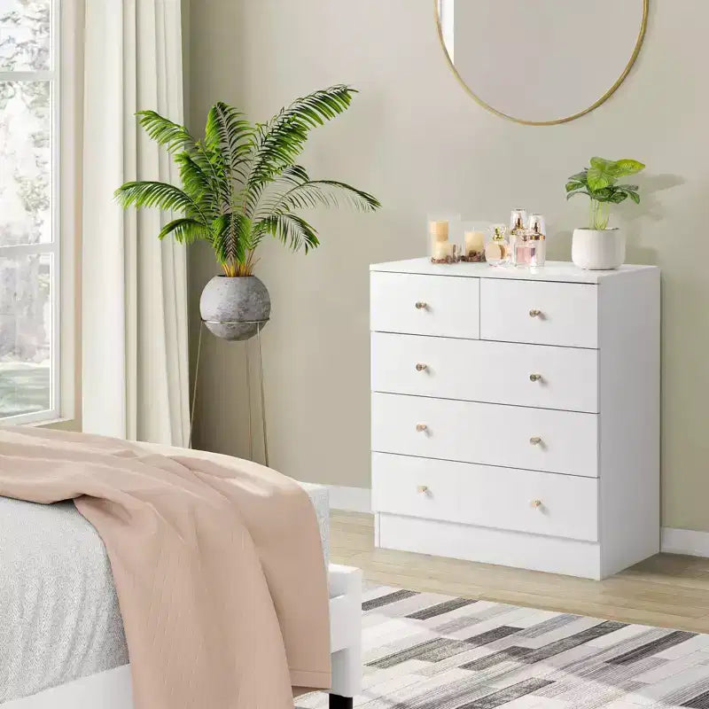 5-Drawer White Particle Board 25.98in. W Chest of Drawer