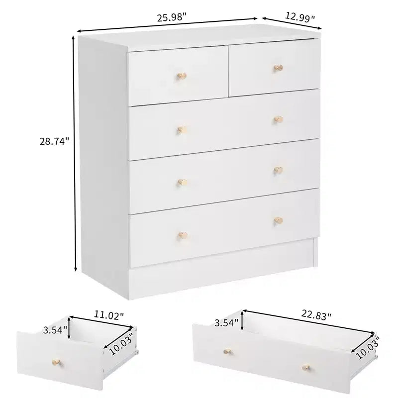 5-Drawer White Particle Board 25.98in. W Chest of Drawer