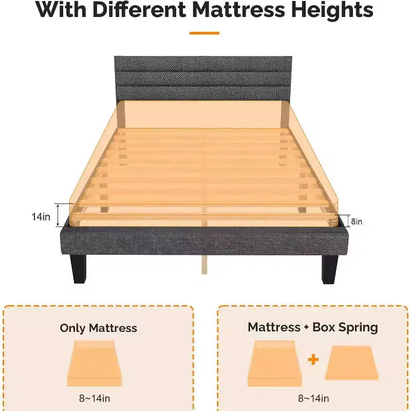 Twin Size Upholstered Bed Frame, Platform Bed with Headboard Gray