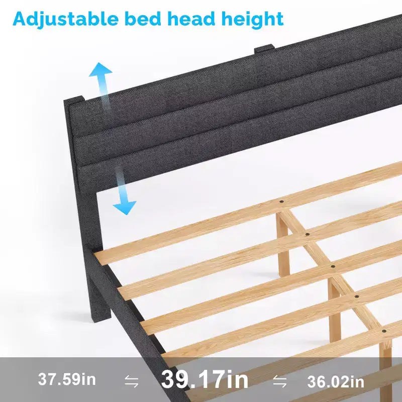 Twin Size Upholstered Bed Frame, Platform Bed with Headboard Gray