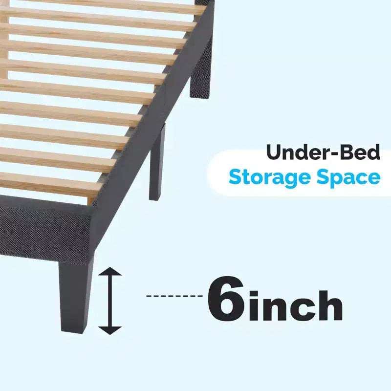Twin Size Upholstered Bed Frame, Platform Bed with Headboard Gray