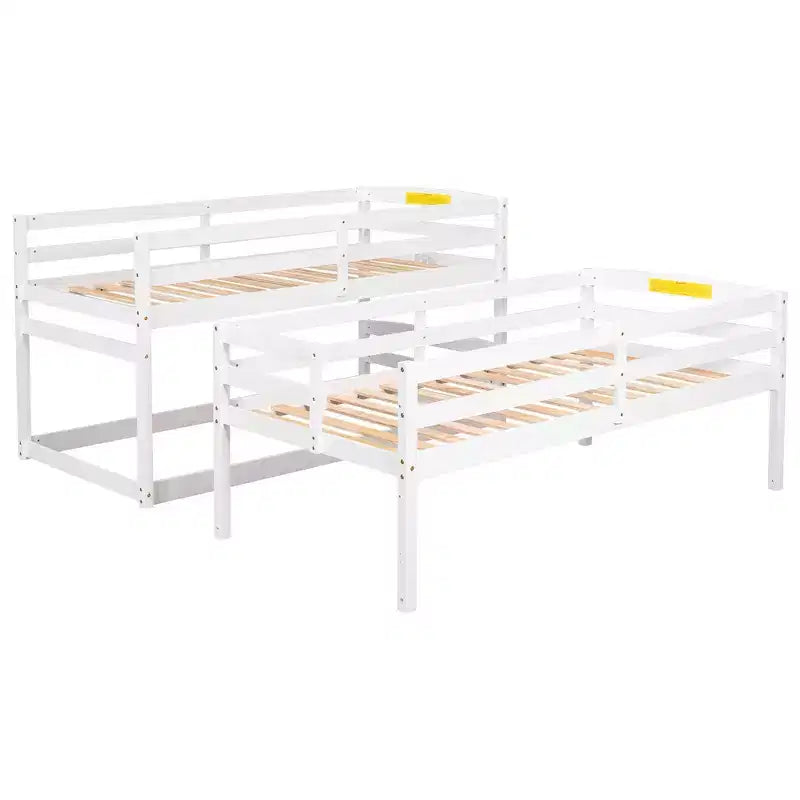 Twin Size Triple Bunk Bed with Storage Staircase, Convertible 3-in-1 Wooden Bunk Bed Frame with Safety Rails, White -