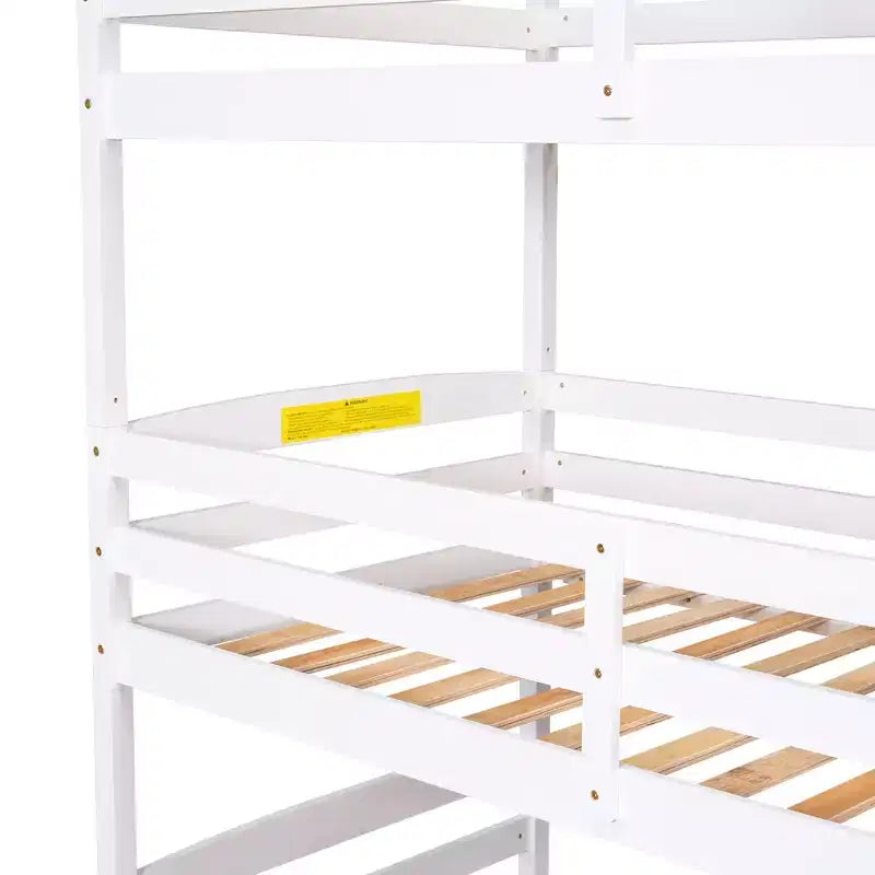 Twin Size Triple Bunk Bed with Storage Staircase, Convertible 3-in-1 Wooden Bunk Bed Frame with Safety Rails, White -
