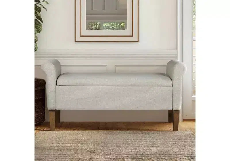 Accent Lift-Top Wooden Ottoman Bench with Two Side Arms,Upholstered Shoe Bench Storage Bench for Living Room,Bedroom