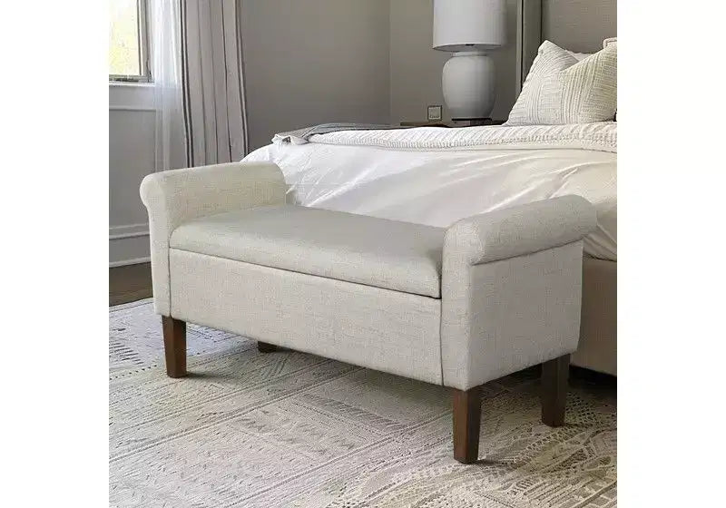 Accent Lift-Top Wooden Ottoman Bench with Two Side Arms,Upholstered Shoe Bench Storage Bench for Living Room,Bedroom