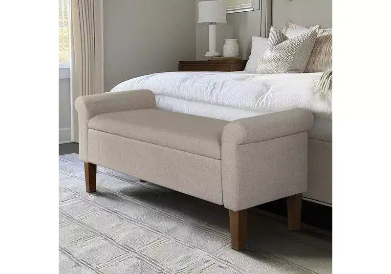 Accent Lift-Top Wooden Ottoman Bench with Two Side Arms,Upholstered Shoe Bench Storage Bench for Living Room,Bedroom