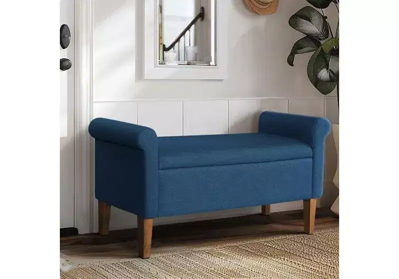Accent Lift-Top Wooden Ottoman Bench with Two Side Arms,Upholstered Shoe Bench Storage Bench for Living Room,Bedroom