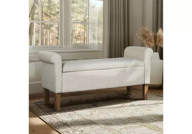 Accent Lift-Top Wooden Ottoman Bench with Two Side Arms,Upholstered Shoe Bench Storage Bench for Living Room,Bedroom