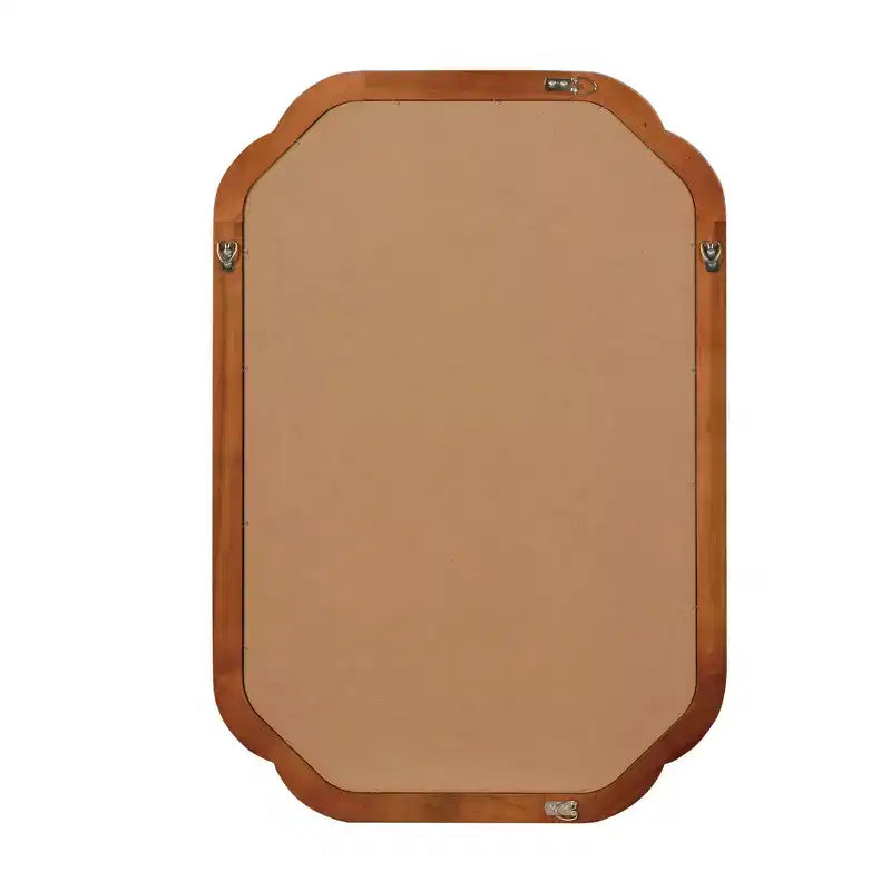 24 x 36 Solid Wood Frame Rounded Corner Decorative Mirror for Bedroom Bathroom Living Room Yellowish Brown