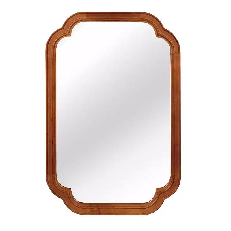 24 x 36 Solid Wood Frame Rounded Corner Decorative Mirror for Bedroom Bathroom Living Room Yellowish Brown
