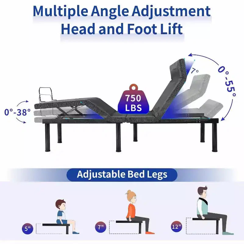 Adjustable Beds with 12 Gel Memory Foam Mattress Smart APP Control Massage