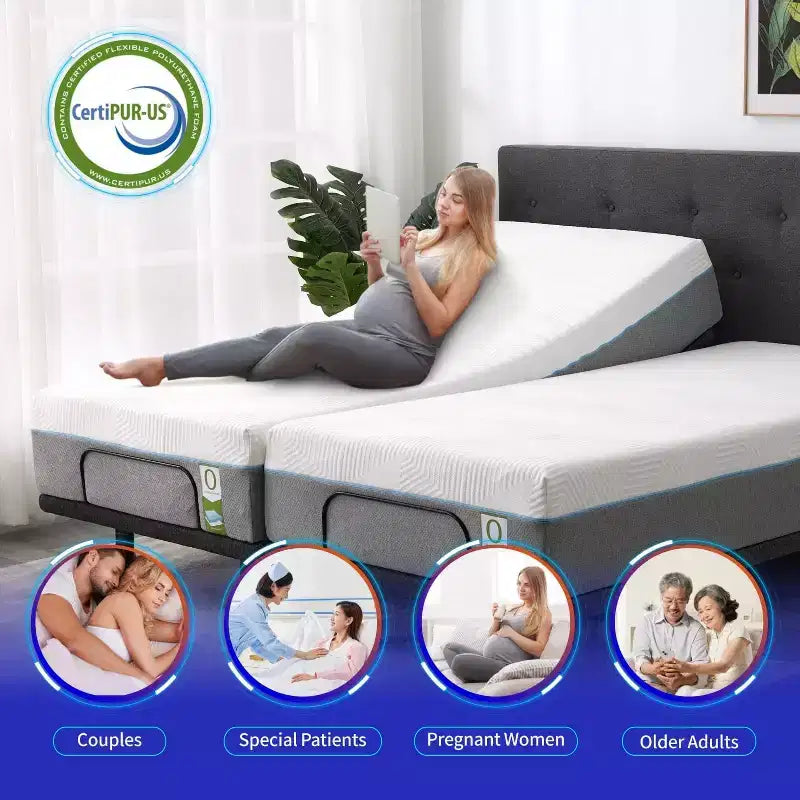 Adjustable Beds with 12 Gel Memory Foam Mattress Smart APP Control Massage