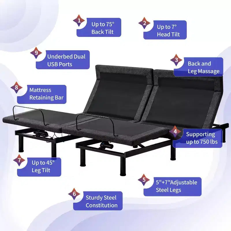 Adjustable Beds with 12 Gel Memory Foam Mattress Smart APP Control Massage
