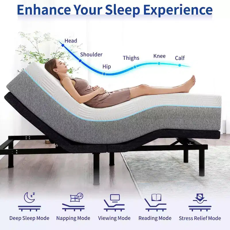 Adjustable Beds with 12 Gel Memory Foam Mattress Smart APP Control Massage